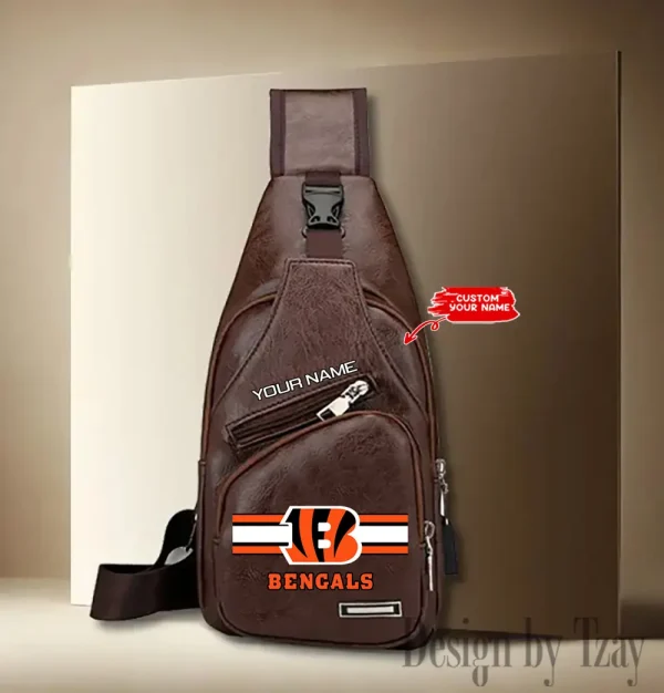 Cincinnati Bengals Cool Leather Sling Crossbody Backpack Chest Bag For Men New Design 2025 ANZLTSLINGBAG200 - Image 2