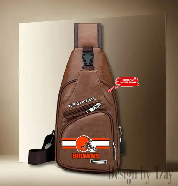 Cleveland Browns Cool Leather Sling Crossbody Backpack Chest Bag For Men New Design 2025 ANZLTSLINGBAG201 - Image 2