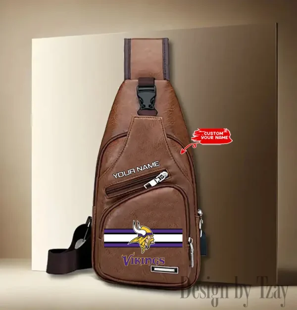 Minnesota Vikings Cool Leather Sling Crossbody Backpack Chest Bag For Men New Design 2025 ANZLTSLINGBAG214 - Image 2