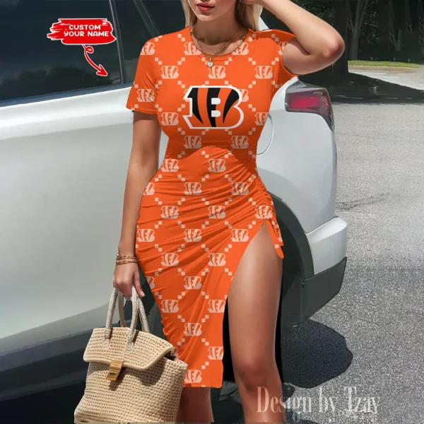 Cincinnati Bengals Women's Slit Bodycon Dress New 2025 S9SBD139