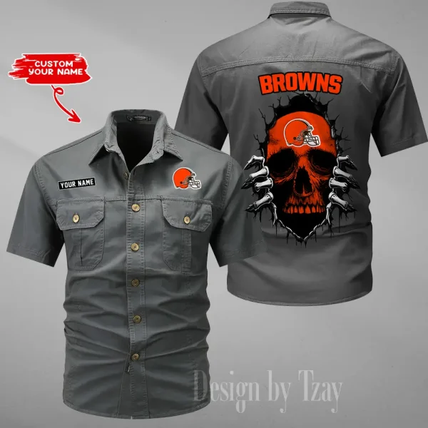 Cleveland Browns Men Cargo Shits Summer Cotton Military Shirts For Man New Design 2025 ANZMSSWS168