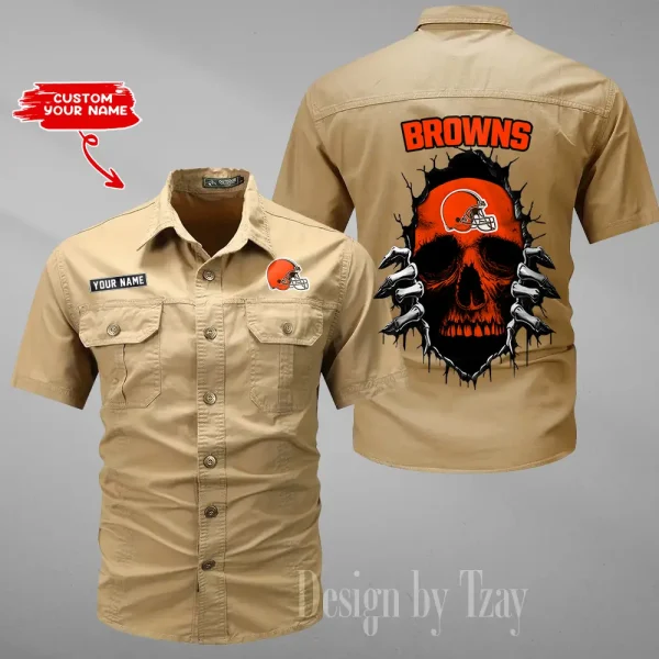 Cleveland Browns Men Cargo Shits Summer Cotton Military Shirts For Man New Design 2025 ANZMSSWS168 - Image 2