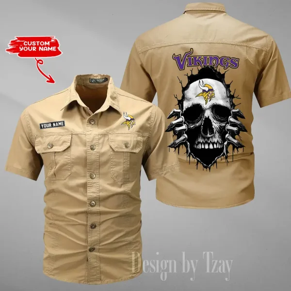 Minnesota Vikings Men Cargo Shits Summer Cotton Military Shirts For Man New Design 2025 ANZMSSWS181 - Image 2