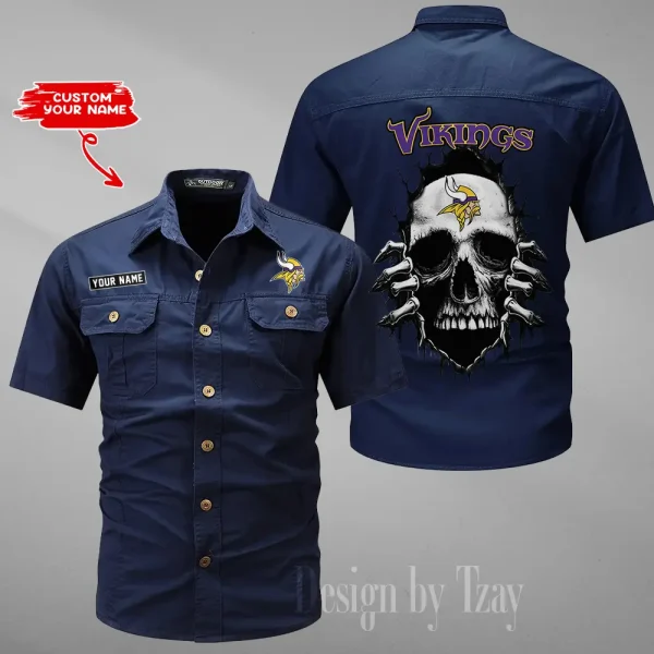 Minnesota Vikings Men Cargo Shits Summer Cotton Military Shirts For Man New Design 2025 ANZMSSWS181 - Image 3