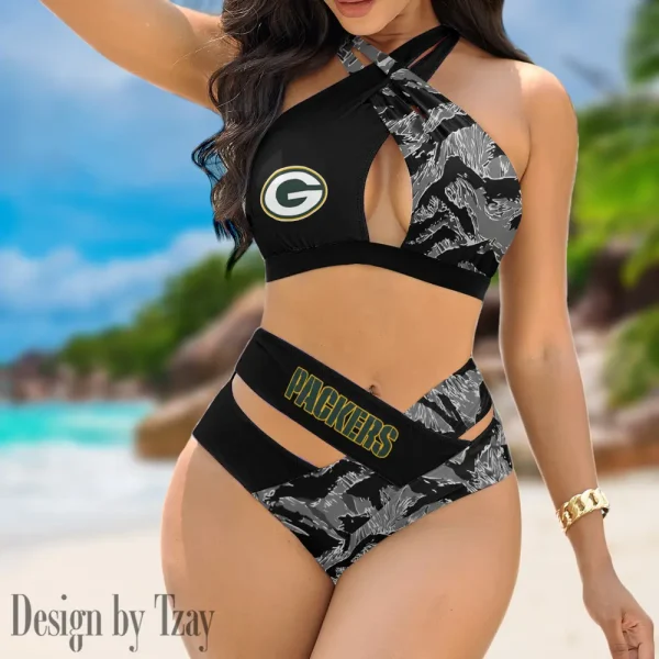 Green Bay Packers Women's 2PCS Bikini Swimsuit Criss Cross Cutout Bathing Suit S9BCCB184