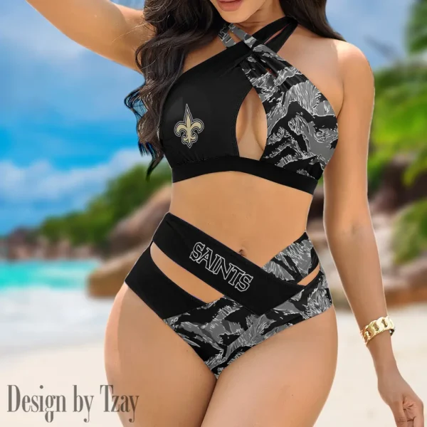 New Orleans Saints Women's 2PCS Bikini Swimsuit Criss Cross Cutout Bathing Suit S9BCCB195