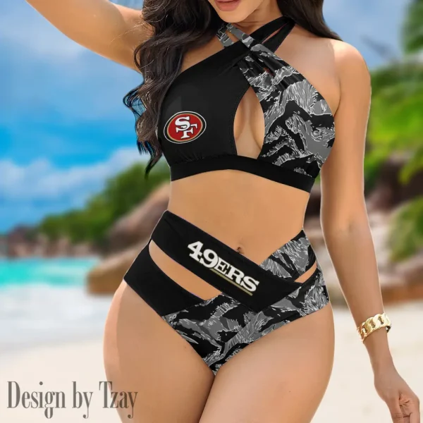 San Francisco 49ers Women's 2PCS Bikini Swimsuit Criss Cross Cutout Bathing Suit S9BCCB200