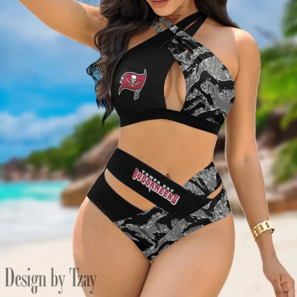 Tampa Bay Buccaneers Women's 2PCS Bikini Swimsuit Criss Cross Cutout Bathing Suit S9BCCB202