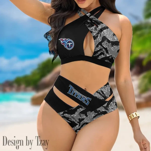 Tennessee Titans Women's 2PCS Bikini Swimsuit Criss Cross Cutout Bathing Suit S9BCCB203