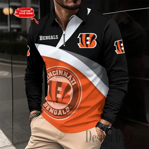 Cincinnati Bengals Men Polo shirt Long Sleeve Fashion Casual Slim New Design 2025 ANZLSPS302 - Image 2