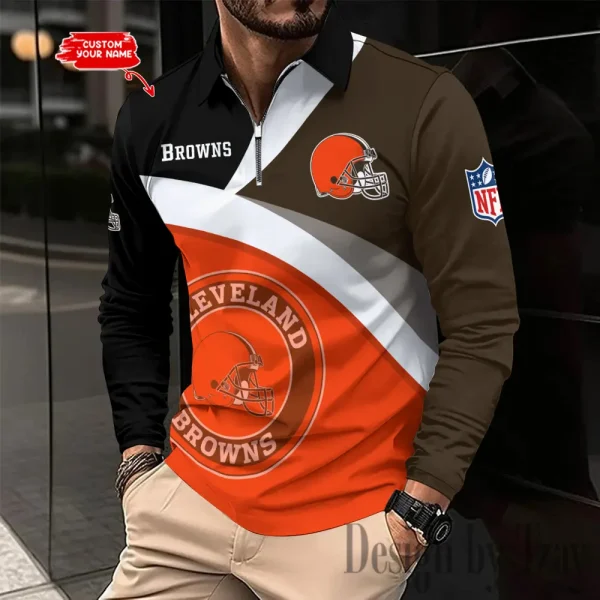 Cleveland Browns Men Polo shirt Long Sleeve Fashion Casual Slim New Design 2025 ANZLSPS303 - Image 2