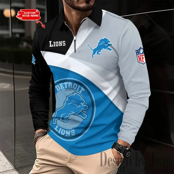 Detroit Lions Men Polo shirt Long Sleeve Fashion Casual Slim New Design 2025 ANZLSPS306 - Image 2