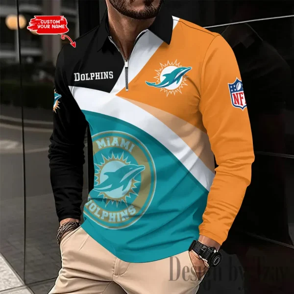Miami Dolphins Men Polo shirt Long Sleeve Fashion Casual Slim New Design 2025 ANZLSPS315 - Image 2