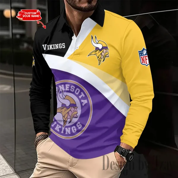 Minnesota Vikings Men Polo shirt Long Sleeve Fashion Casual Slim New Design 2025 ANZLSPS316