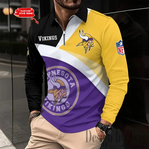 Minnesota Vikings Men Polo shirt Long Sleeve Fashion Casual Slim New Design 2025 ANZLSPS316 - Image 2