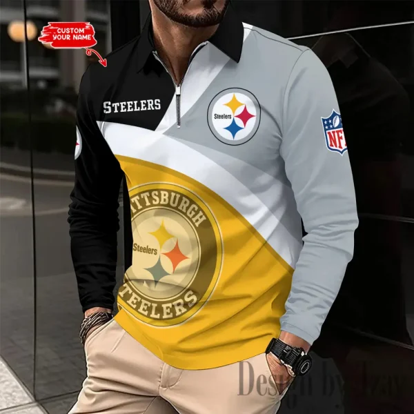 Pittsburgh Steelers Men Polo shirt Long Sleeve Fashion Casual Slim New Design 2025 ANZLSPS322 - Image 2