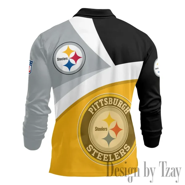 Pittsburgh Steelers Men Polo shirt Long Sleeve Fashion Casual Slim New Design 2025 ANZLSPS322 - Image 3
