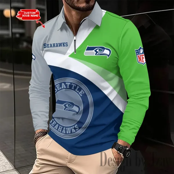 Seattle Seahawks Men Polo shirt Long Sleeve Fashion Casual Slim New Design 2025 ANZLSPS324 - Image 2