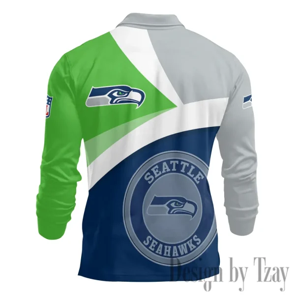 Seattle Seahawks Men Polo shirt Long Sleeve Fashion Casual Slim New Design 2025 ANZLSPS324 - Image 3