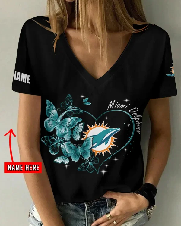 Miami Dolphins Favorite V-Neck T-Shirt for Women Style 2025 ANZ-AGCWTS1081